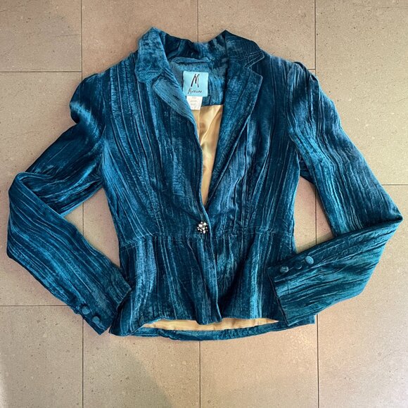 Stunning Marciano Woman's Teal Turquoise Crushed Velvet Blazer-Size 2 - Picture 8 of 12